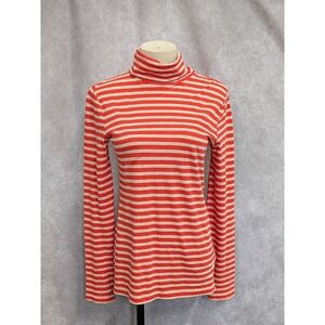 J.Crew Womens Small Orange Beige Striped Long Sleeve Turtleneck Top Knit Shirt